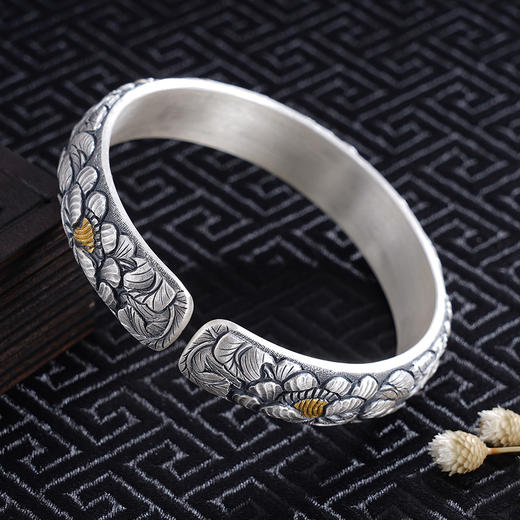 子佩集S999银【美人赋】手镯【YS022】带金色嵌真金2309 商品图5