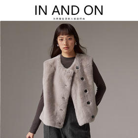 【品牌优选】INANDON 百搭神器 金貂绒皮毛一体圆领马甲 53661