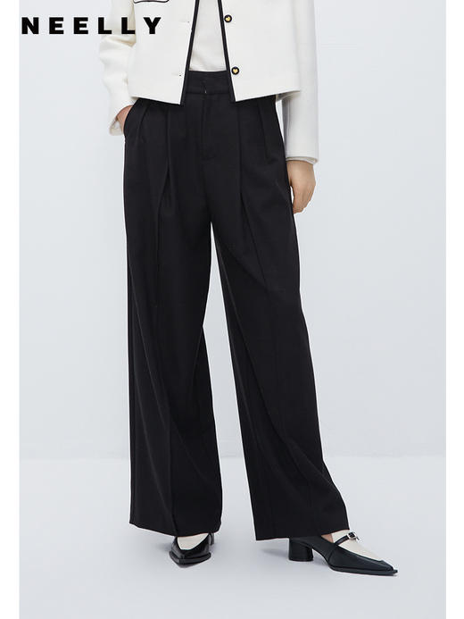 通勤直筒裤女休闲垂感阔腿裤NEELLY纳俪商场同款双腰头压褶西装裤N23102H01074 商品图2