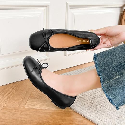 ZHR百搭蝴蝶结单鞋女2023新款平底芭蕾鞋低跟一脚蹬豆豆鞋小香风 商品图0