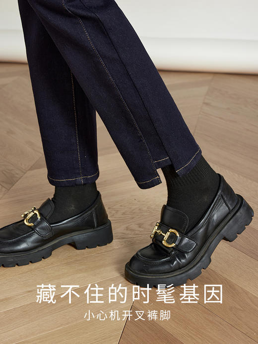 【年终特卖】熙世界女士牛仔裤2025年秋冬新款设计感开叉抓毛薄绒烟管直筒裤子 商品图2