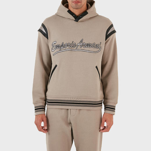 EMPORIO ARMANI 阿玛尼 男士徽标刺绣棉质连帽卫衣 淡褐色 6R1MG1 1JWPZ 0643 商品图0