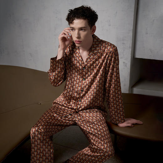 Solo seta22姆米丝绸家居服长袖男真丝睡衣套装轻奢印花秋冬 商品图2