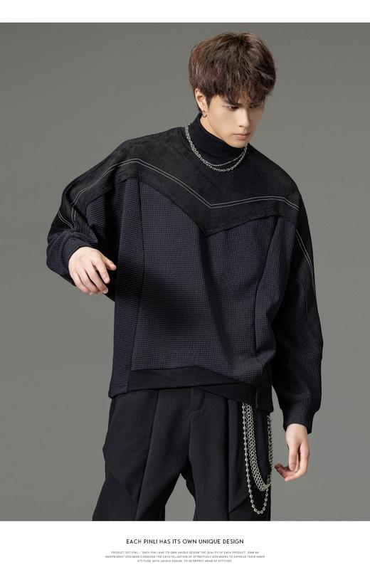 PINLI品立秋季新品半高领宽松卫衣男士拼接高街潮流休闲上衣B233109116 商品图2