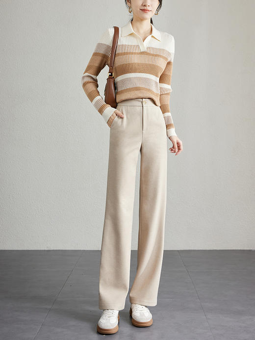 【年终特卖】熙世界毛呢休闲直筒裤女秋冬2025新款高腰显瘦垂感宽松阔腿拖地裤 商品图4