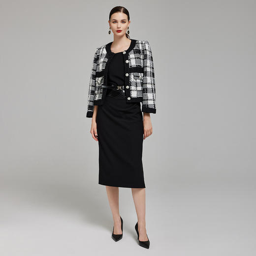 NG113斯尔丽2023秋季新款气质名媛范外套女秋撞色小香风格子外套 商品图3