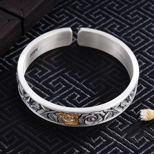 子佩集S999银【饶蔓】手镯【YS015】带金色嵌真金2309 商品图5