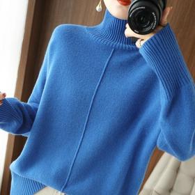 2023年秋冬新款韩版女士半高领纯羊毛纯色针织长袖女士宽松羊毛衫