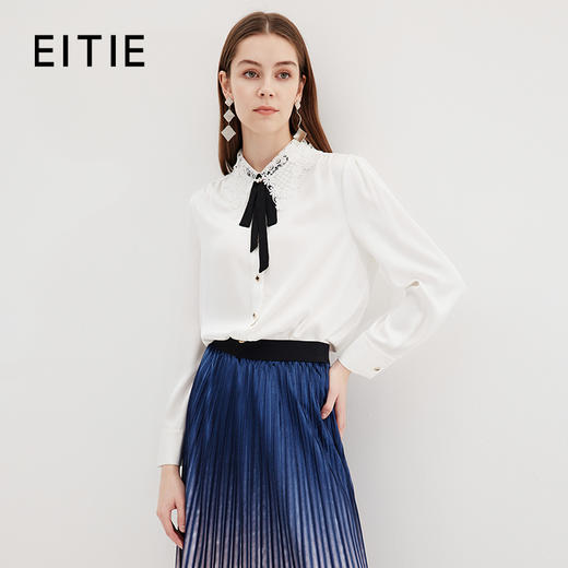 EITIE爱特秋季新款优雅小翻领蕾丝拼接领口衬衣女7109811 商品图0