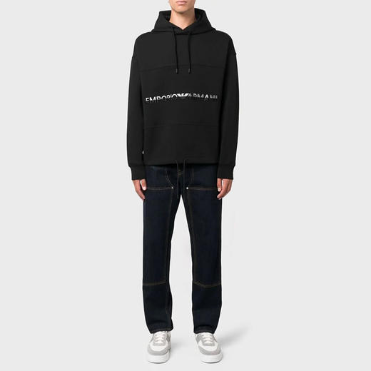 EMPORIO ARMANI 阿玛尼 男士棉质字母徽标印花连帽卫衣 黑色 6R1MCM 1JHSZ 0999 商品图3