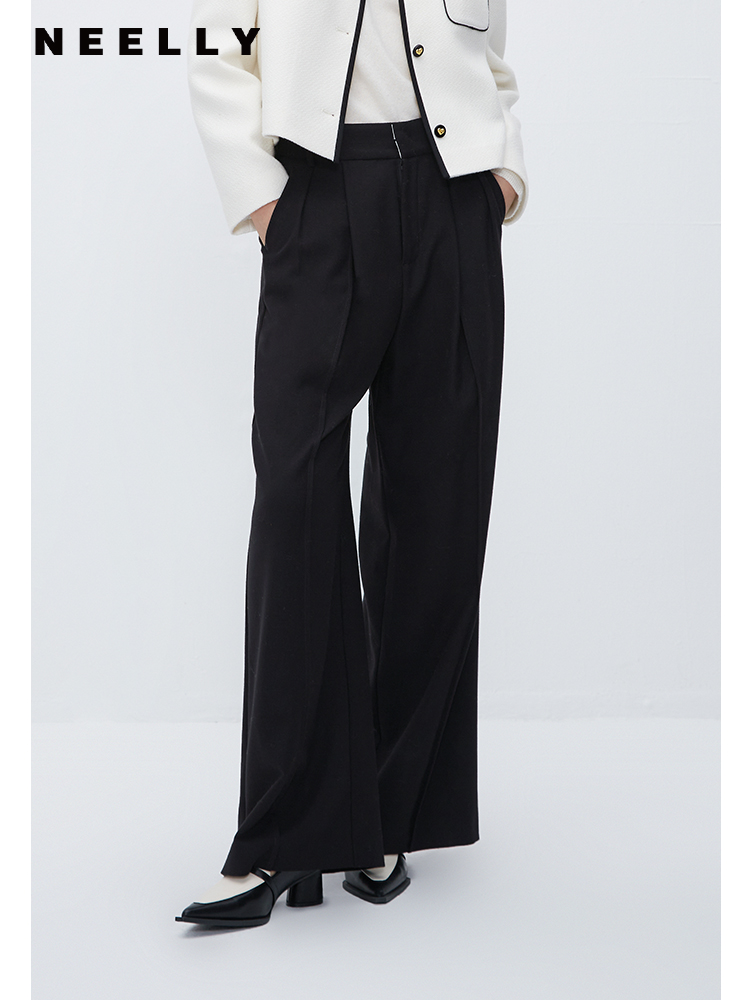 通勤直筒裤女休闲垂感阔腿裤NEELLY纳俪商场同款双腰头压褶西装裤N23102H01074