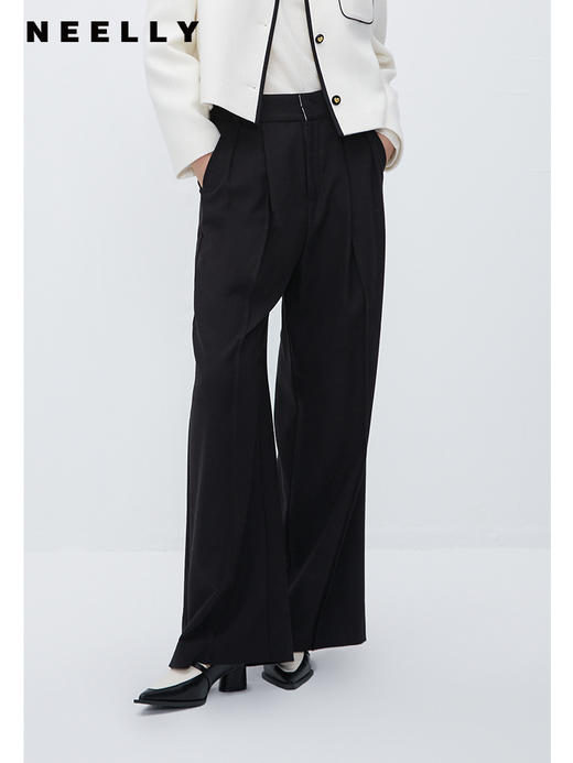 通勤直筒裤女休闲垂感阔腿裤NEELLY纳俪商场同款双腰头压褶西装裤N23102H01074 商品图0