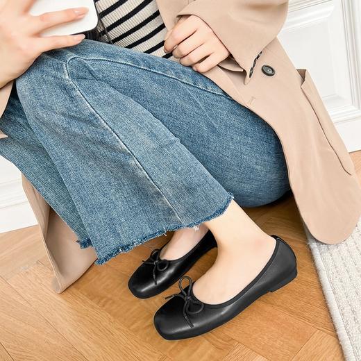 ZHR百搭蝴蝶结单鞋女2023新款平底芭蕾鞋低跟一脚蹬豆豆鞋小香风 商品图2