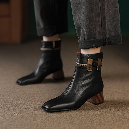 英伦风加绒瘦瘦靴，时尚气质方头小踝靴MCC-C9358 商品图3