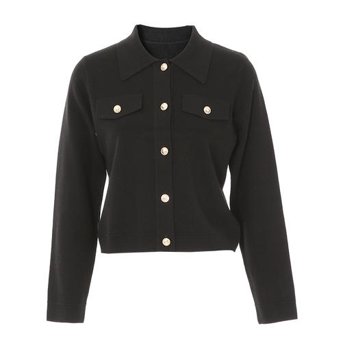 EITIE/爱特爱可机洗羊毛衫时尚显瘦黑色polo翻领针织开衫秋新款C01208 商品图5