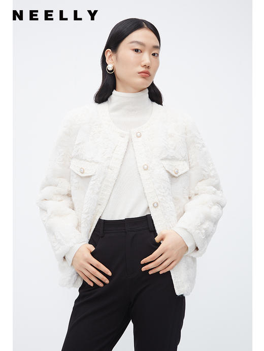 NEELLY纳俪商场同款香风毛绒短外套女冬新款精致名媛风仿麂皮上衣N23102M01064 商品图2