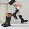 西遇拼色长筒靴女新款秋冬法式高筒骑士靴小个子圆头厚底长靴22034213 商品缩略图0