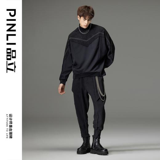 PINLI品立秋季新品半高领宽松卫衣男士拼接高街潮流休闲上衣B233109116 商品图3