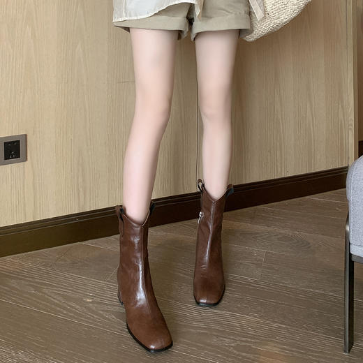 复古尖头西部牛仔靴，粗跟短靴百搭瘦瘦靴QQJ-JZ-890 商品图2