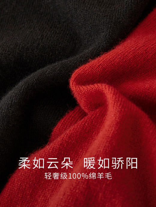 【年货节】熙世界100纯羊毛衫女2025秋冬新款修身内搭半高领红色针织打底衫 商品图3