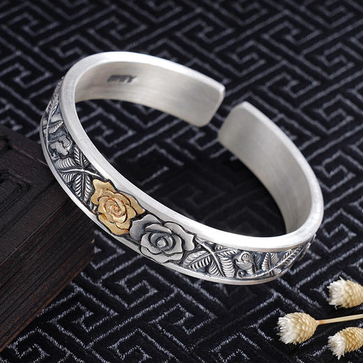 子佩集S999银【饶蔓】手镯【YS015】带金色嵌真金2309 商品图4