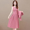 QYM-YX-MZ555-Y,两件套连衣裙粉色西装短款外套中长款百褶A字裙秋季套装裙 商品缩略图2