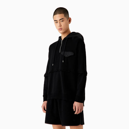 EMPORIO ARMANI 阿玛尼 男士棉质宽松版型可脱卸袖连帽运动卫衣 黑色 6R1MBV 1JWPZ 0999 商品图1
