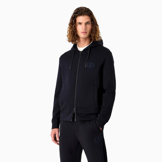 【一】EMPORIO ARMANI 阿玛尼 男士压纹刺绣EA徽标双面平纹针织拉链连帽运动卫衣 深蓝色 8N1ML6 1JHSZ 0920 商品图1
