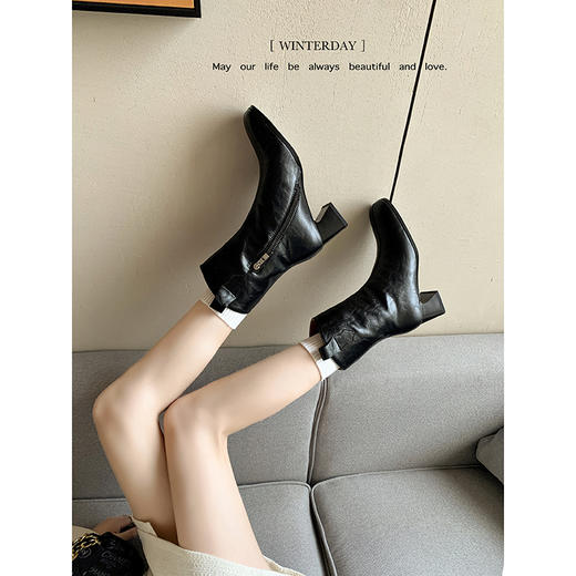 复古尖头西部牛仔靴，粗跟短靴百搭瘦瘦靴QQJ-JZ-890 商品图4