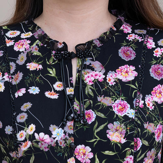 QYM SD58182-Y连衣裙气质优雅系带收腰中长裙 商品图3