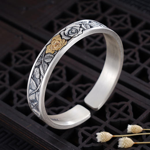 子佩集S999银【饶蔓】手镯【YS015】带金色嵌真金2309 商品图2