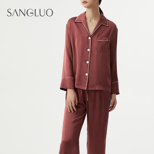 【明星推荐】桑罗23姆米重磅睡衣套装撞色燕尾立领凉感零敏自在柔滑可外穿家居服19姆米 商品图3