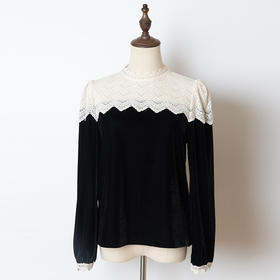 一姐美学|蕾丝丝绒拼接套头衫