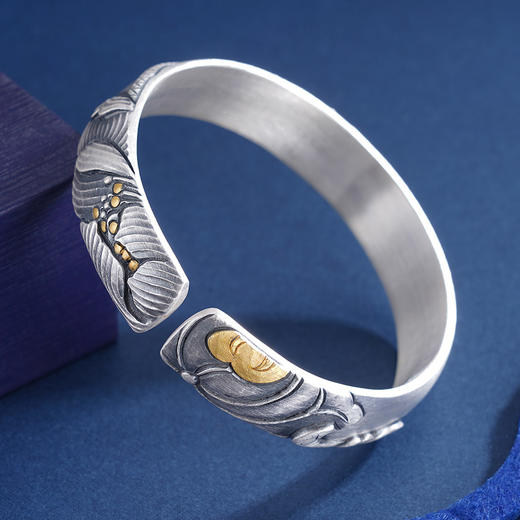子佩集S999银【莲蓬】手镯【YS012】带金色嵌真金2309 商品图1