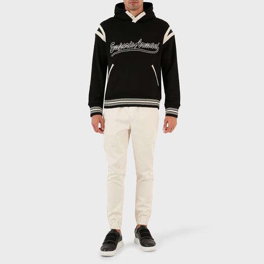 EMPORIO ARMANI 阿玛尼 男士徽标刺绣棉质连帽卫衣 黑色 6R1MG1 1JWPZ 0999 商品图3