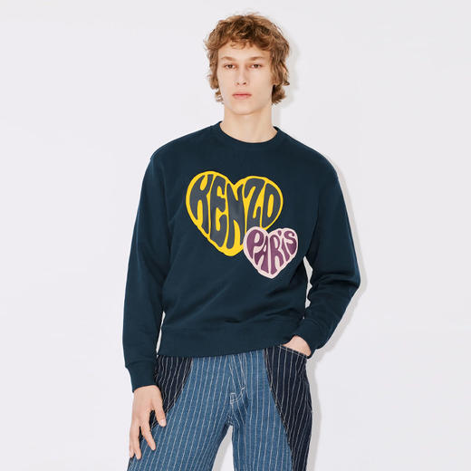 KENZO 高田贤三 男士心形徽标印花棉质运动卫衣 深蓝色 FD65 SW081 4MF 77 商品图1