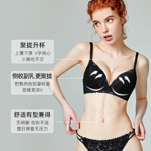 好奇蜜斯内衣女小胸聚拢无钢圈文胸调整型收副乳性感法式蕾丝套装露西 商品图3