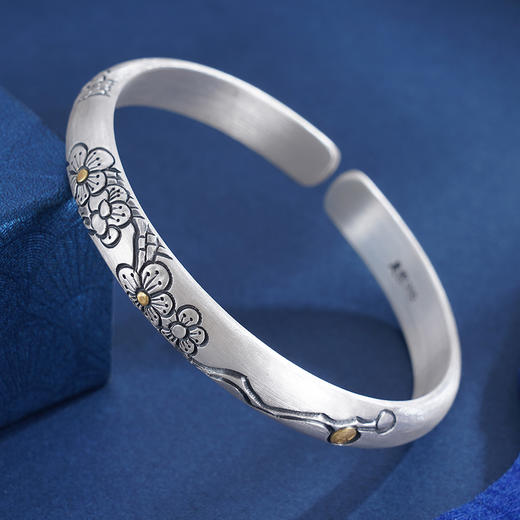 子佩集S999银【疏梅】手镯【YS007】带金色嵌真金2309 商品图2