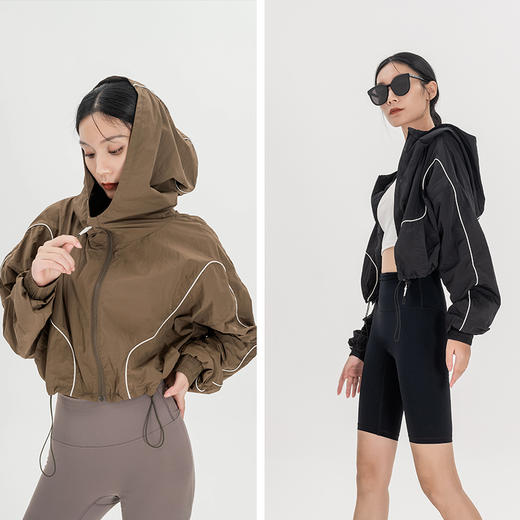 【户外防风面料】反光拼接连帽运动防风衣外套 商品图0