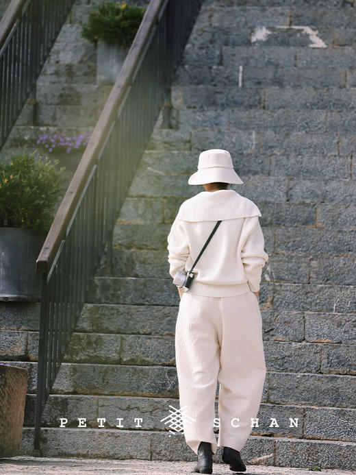 PETIT SCHAN小闪 CLO#367 lotus in snow 雪中莲 松紧腰棉羊毛混纺秋冬厚款萝卜裤 商品图8