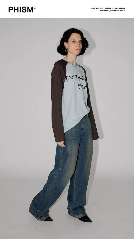 撞色字母长袖T恤 商品图0