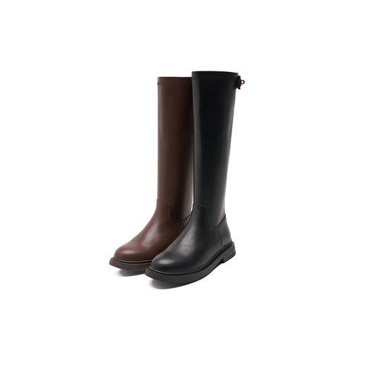 西遇长筒骑士靴女新款秋冬英伦风锁扣弹力高筒靴不过膝长靴子D0034270/D0034413 商品图5