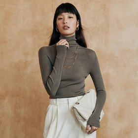 IN AND ON可机洗绵羊毛无缝一体打底衫女2023秋季半高领羊毛衫三种领型