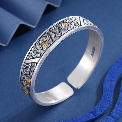 子佩集S999银【华韵】手镯【YS010】带金色嵌真金2309 商品图1