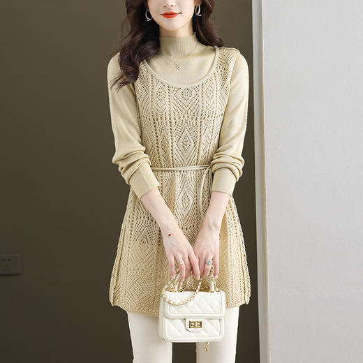 时尚洋气，女中长款外穿半高领内搭打底衫秋冬毛衣针织背心两件套CC-28-6690 商品图5