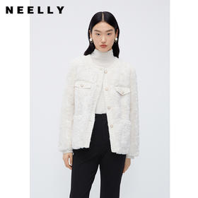 NEELLY纳俪商场同款香风毛绒短外套女冬新款精致名媛风仿麂皮上衣N23102M01064
