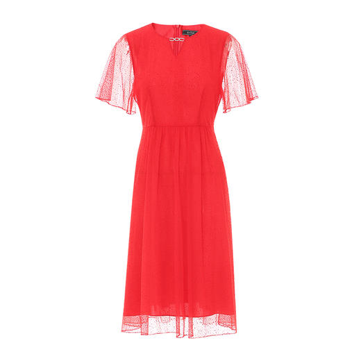 EITIE爱特爱法式优雅精致收腰绣花V领红色连衣裙夏季新款B07182 商品图5