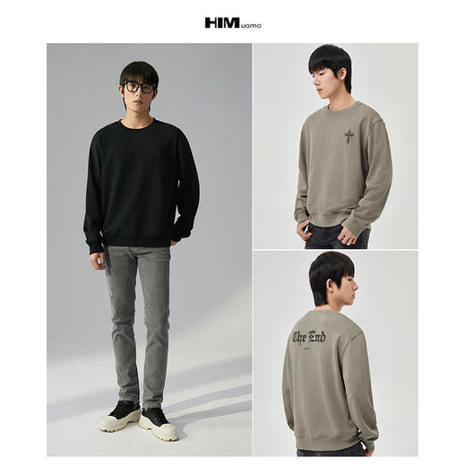 HIM漢崇  潮流立体绣花长袖卫衣男高级感休闲舒适圆领上衣2025秋季 商品图3