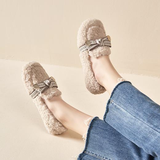 毛毛鞋女秋冬外穿豆豆鞋2023新款一脚蹬厚底棉鞋绒暖麦穗系带棉鞋 商品图5