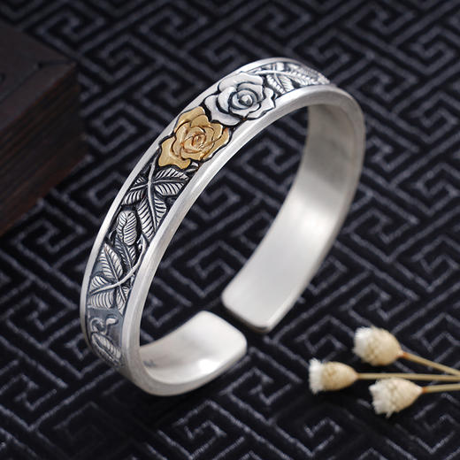 子佩集S999银【饶蔓】手镯【YS015】带金色嵌真金2309 商品图3